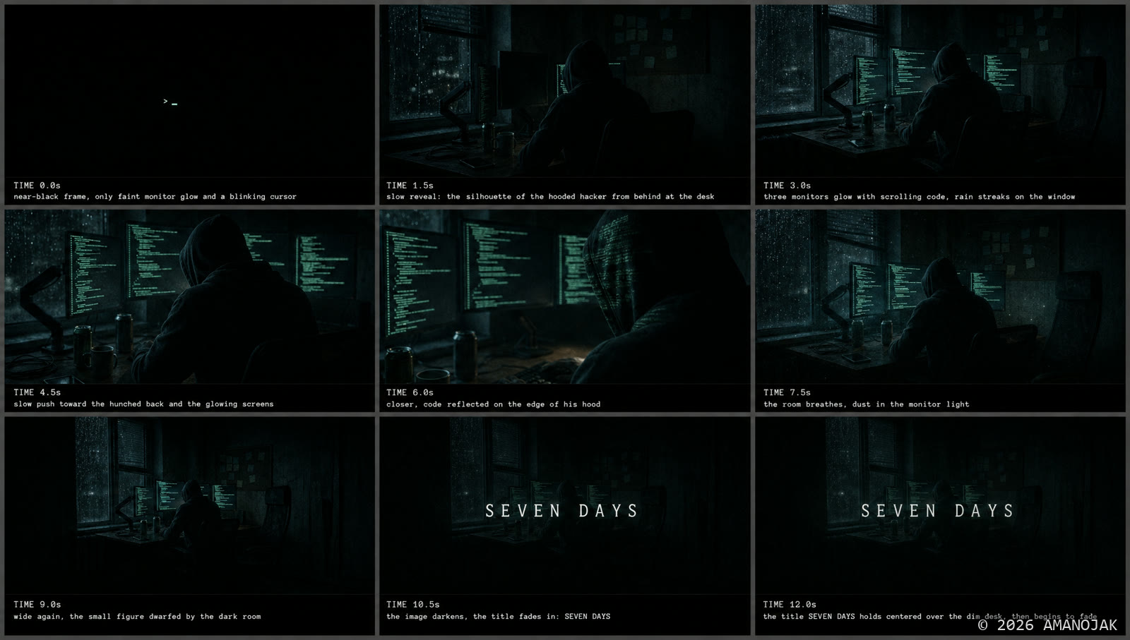 SEVEN DAYS 制作用9コマ絵コンテグリッド