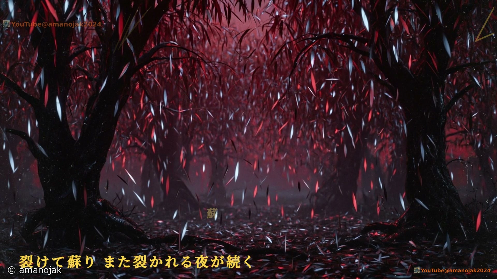 赤い光に染まった竹林と裂けて蘇りまた裂かれる夜が続くの歌詞