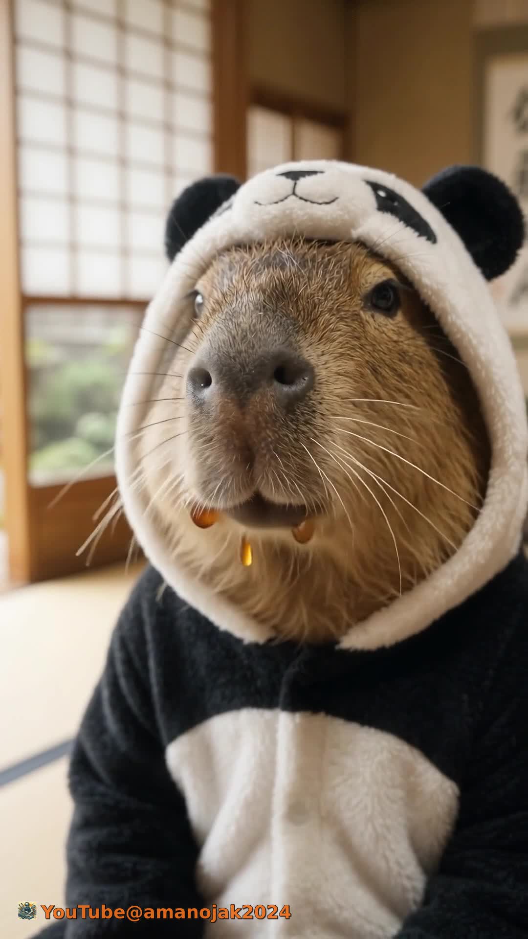 口元にみたらしのたれをつけたカピバラ