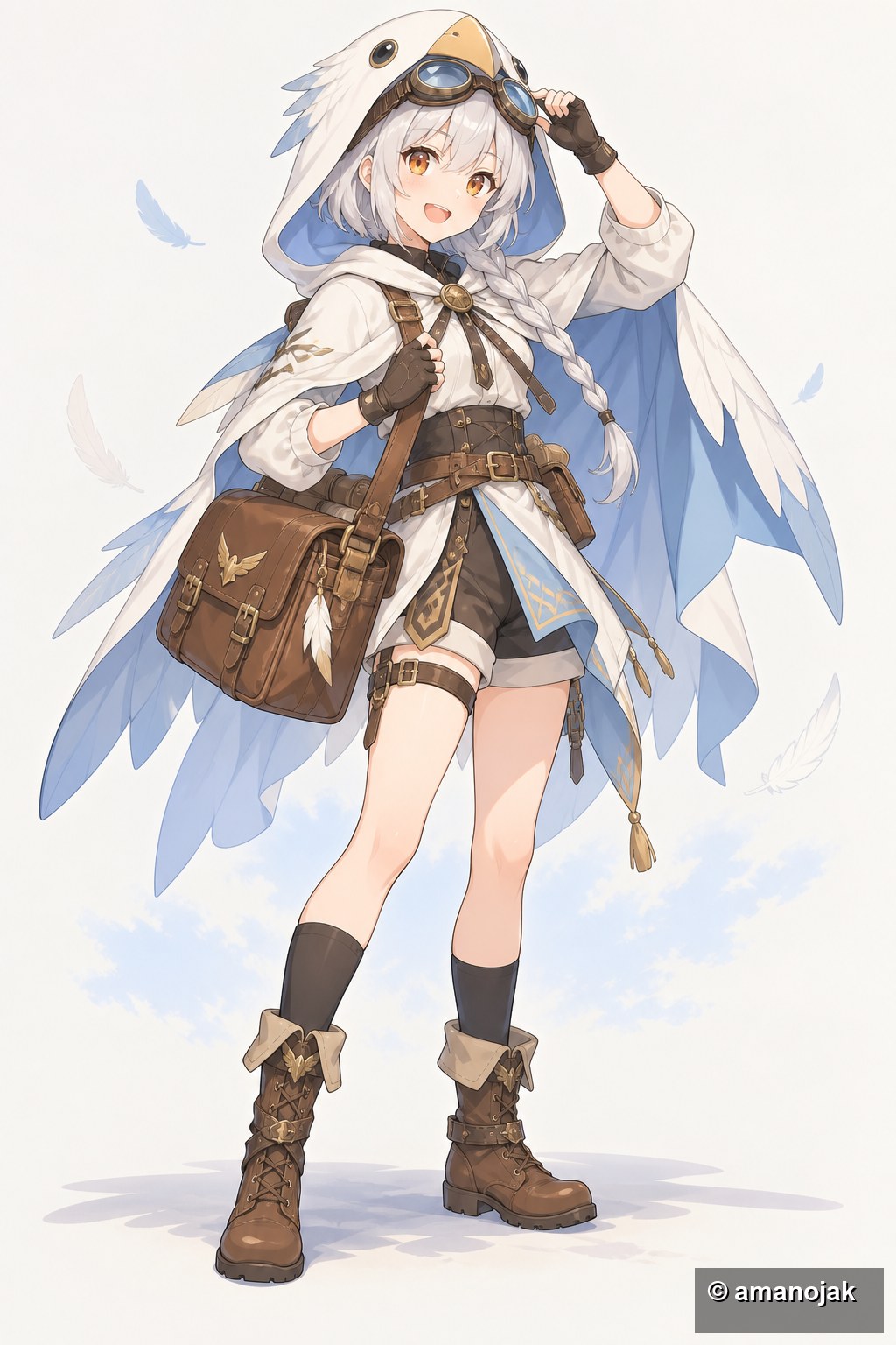 銀髪の空の配達少女の全身設定画